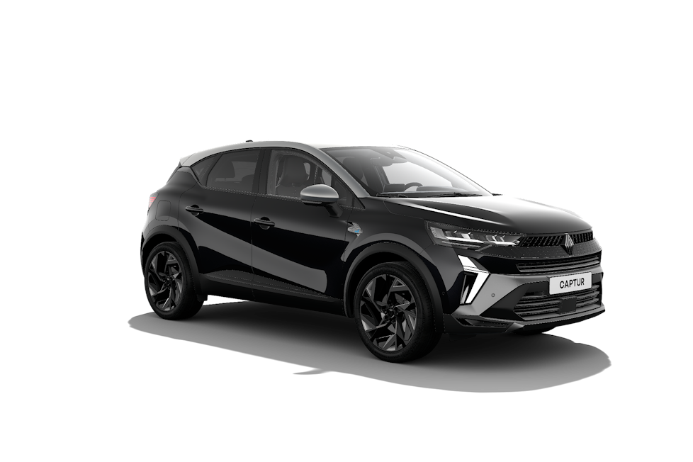 Renault Captur E-Tech hybride rechargeable noir, vue avant trois-quarts.