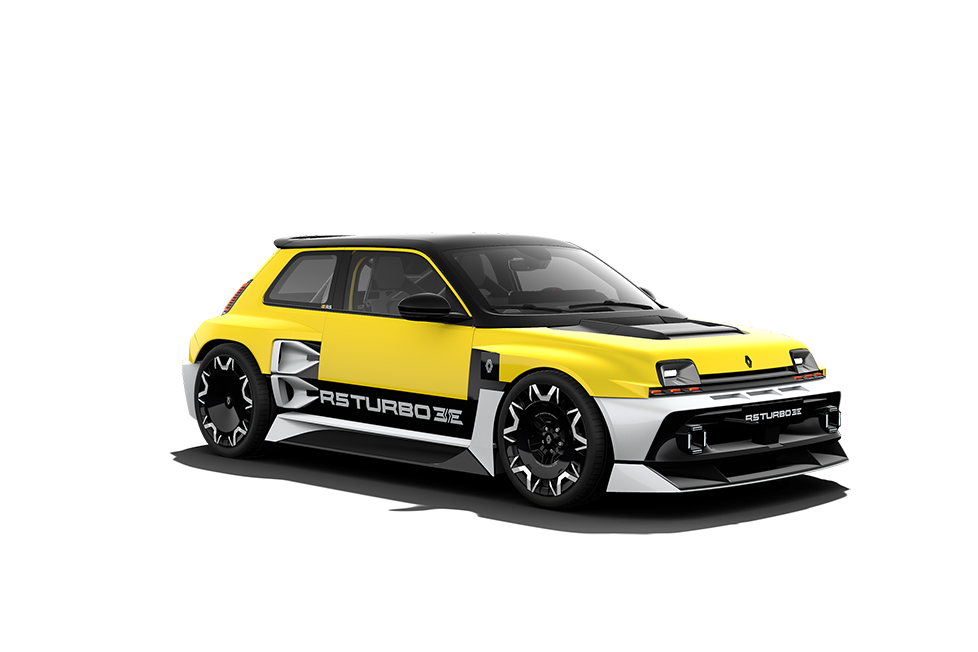 Renault 5 Turbo 3E, série limitée sportive 100 % électrique jaune et noir.