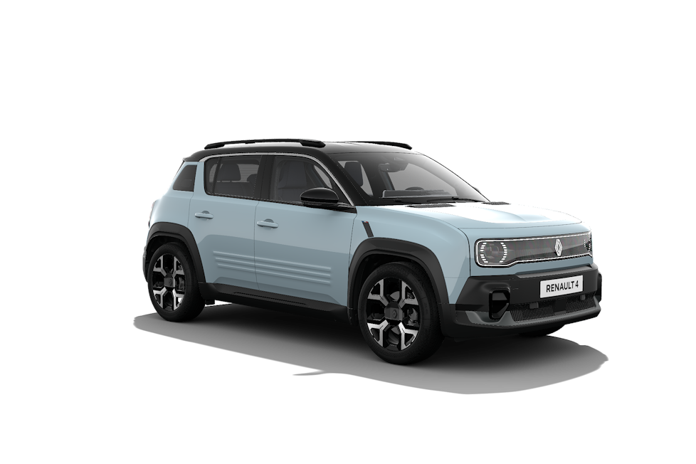Renault 4 E-Tech électrique, SUV compact 100 % électrique en bleu clair.