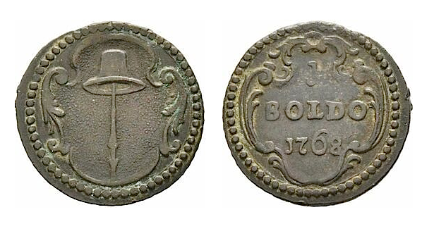 Monnaie corse de un soldo émise sous Pasquale Paoli en 1768, symbole de la souveraineté nationale.