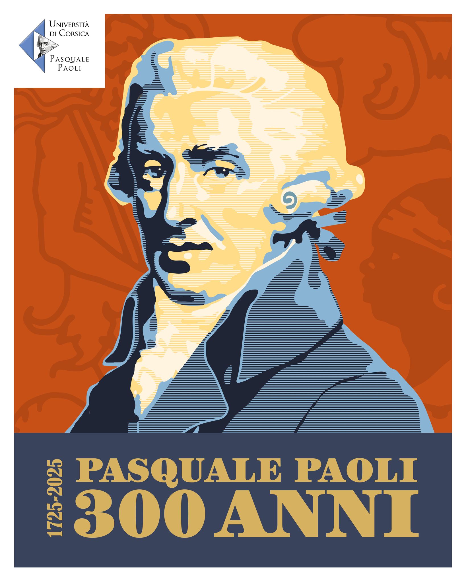 Portrait stylisé de Pasquale Paoli, fondateur de la République corse et pionnier de la démocratie moderne, réalisé pour le tricentenaire de sa naissance (1725-2025).