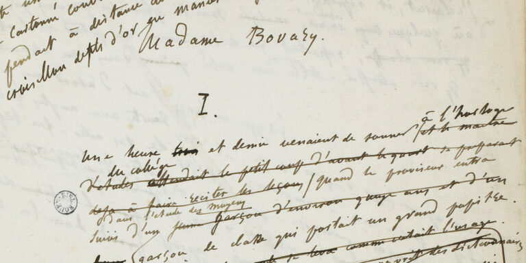 Manuscrit autographe de Madame Bovary par Gustave Flaubert, montrant ratures et corrections