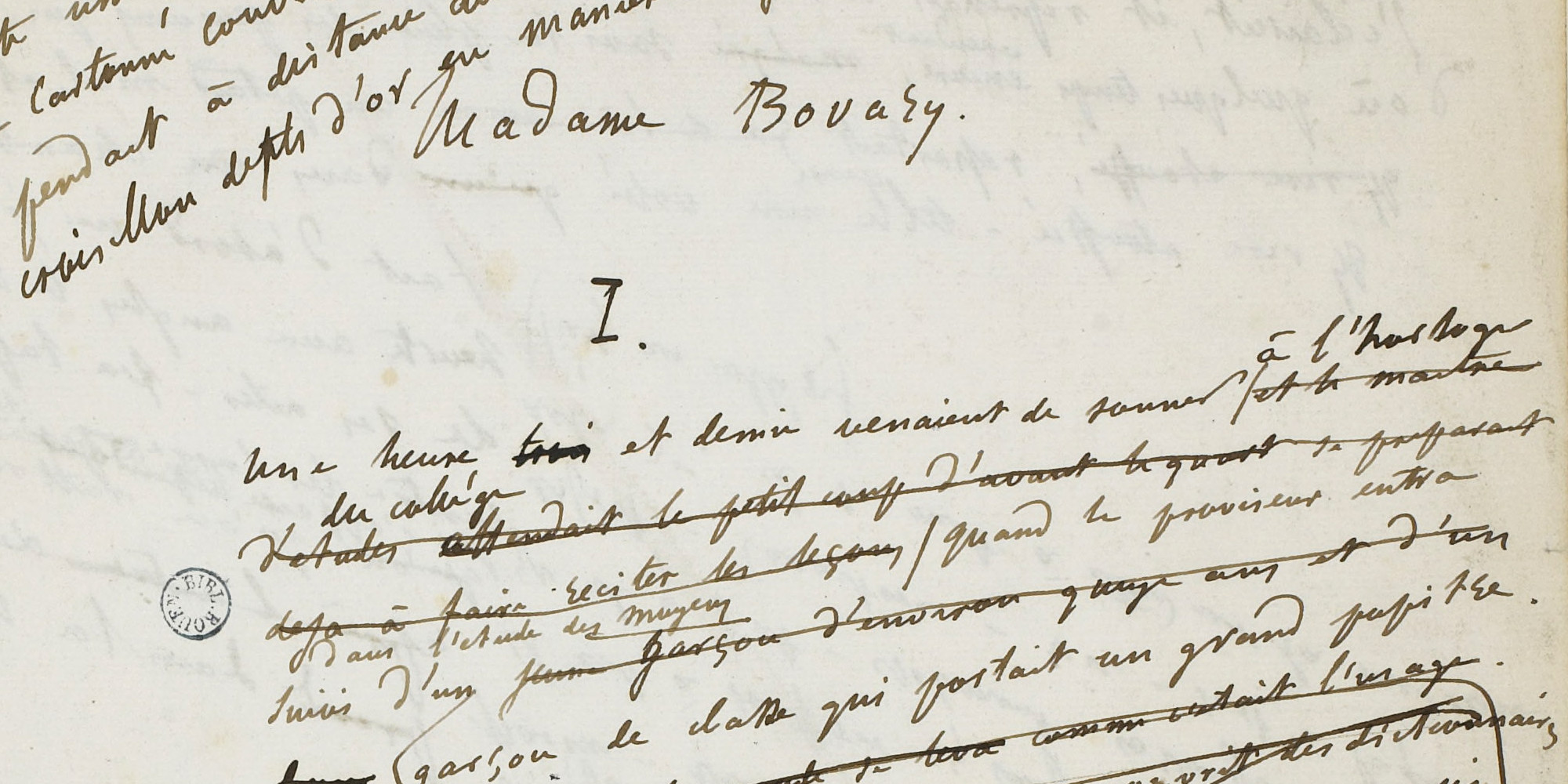 Manuscrit autographe de Madame Bovary par Gustave Flaubert, montrant ratures et corrections